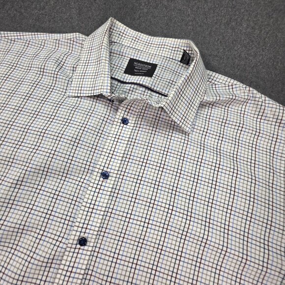 2 X Nordstrom Dress Shirts Mens 18.5-34/35 Check Tech Smart Stretch Traditional - Picture 3 of 11